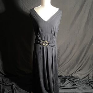 Liz Lange Elegant Black Maxi Dress with Buckle Detail